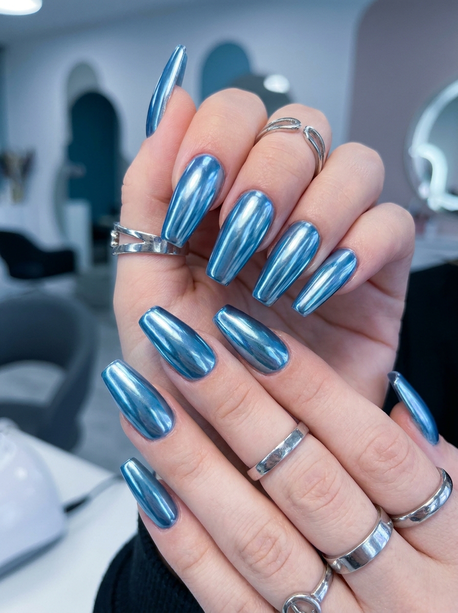 Blue Chrome Ballerina Nägel